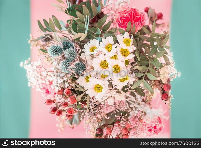 Beautiful flowers bunch composition. Summer flowers arrangement. Greeting. Floral background. Mothers day