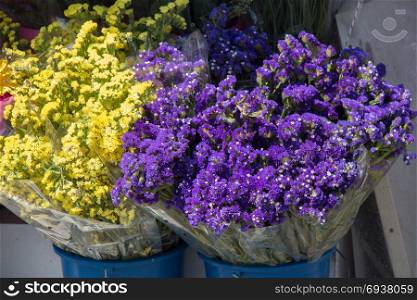 Beautiful flowers of various types in a flower in vase