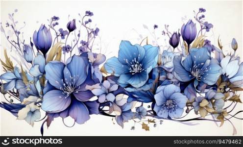 Beautiful flowers with blue bell flowers, background. Generative AI