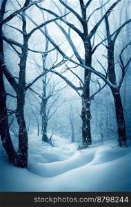 Beautiful Forest in winter 3d illustrated