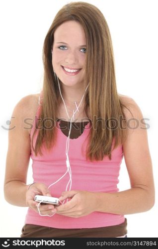 Beautiful Fourteen Year Old Teen Listening To Music.