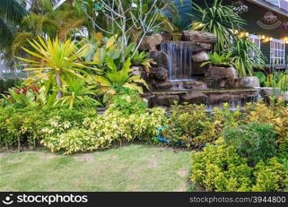 Beautiful Garden Backyard With Waterfall