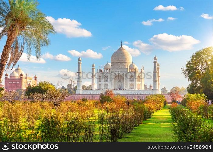 Beautiful garden in front of Taj Mahal, Agra, India.. Beautiful garden in front of Taj Mahal, Agra, India