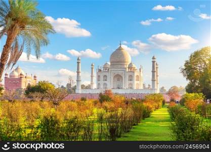 Beautiful garden in front of Taj Mahal, Agra, India.. Beautiful garden in front of Taj Mahal, Agra, India