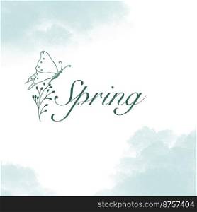 Beautiful gentle spring background with butterfly and clouds. illustration spring background with butterfly and clouds
