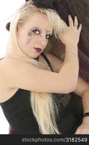 Beautiful German 17 year old goth teen girl with blonde hair, blue eyes.