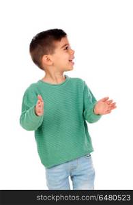 Beautiful gipsy child with green t-shirt . Beautiful gipsy child with green t-shirt isolated on a white background