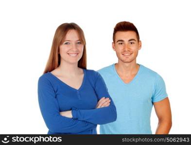 Beautiful girl and handsome man isolated on a white background