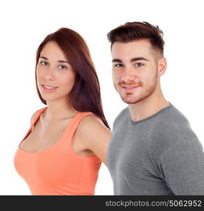 Beautiful girl and handsome man isolated on a white background