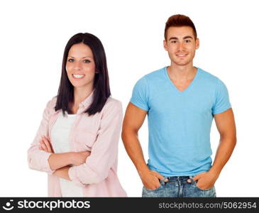 Beautiful girl and handsome man isolated on a white background