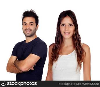 Beautiful girl and handsome man isolated on a white background 