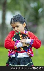 Beautiful girl dressed as Nusta, typical costume of Cusco in Peru