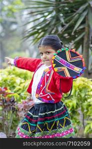Beautiful girl dressed as Nusta, typical costume of Cusco in Peru