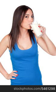 Beautiful girl drinking milk isolated on a over white background