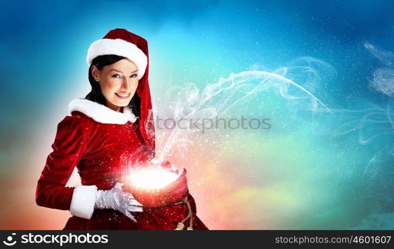 beautiful girl in santa costume. Christmas illlustration of beautiful girl in santa costume