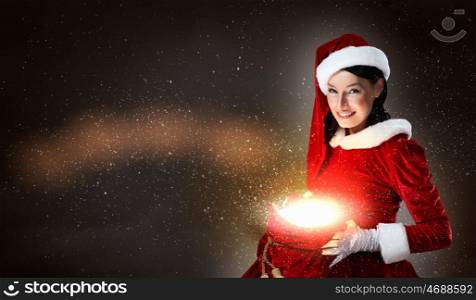 beautiful girl in santa costume. Christmas illlustration of beautiful girl in santa costume