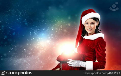 beautiful girl in santa costume. Christmas illlustration of beautiful girl in santa costume