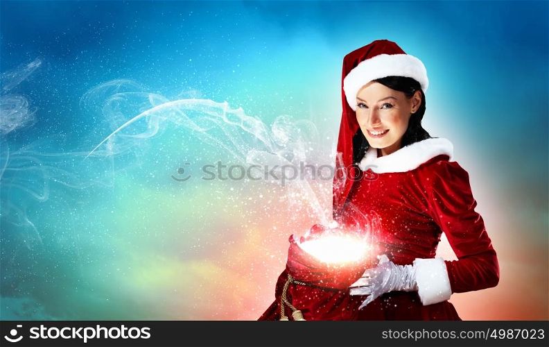 beautiful girl in santa costume. Christmas illlustration of beautiful girl in santa costume