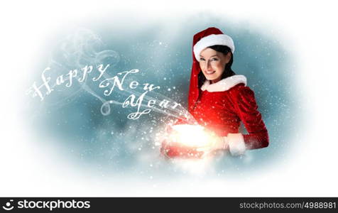 beautiful girl in santa costume. Christmas illlustration of beautiful girl in santa costume