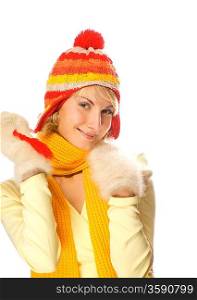 Beautiful girl in winter clothing isolated on white background