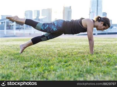 Beautiful girl is engaged in yoga in the park
