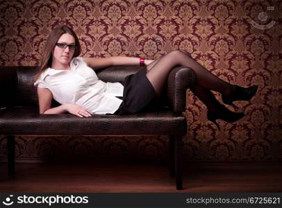 beautiful girl laying on sofa