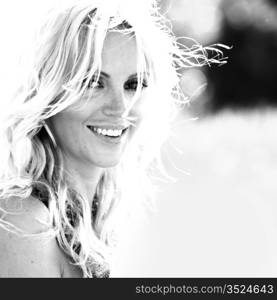 beautiful girl on the daisy flowers field