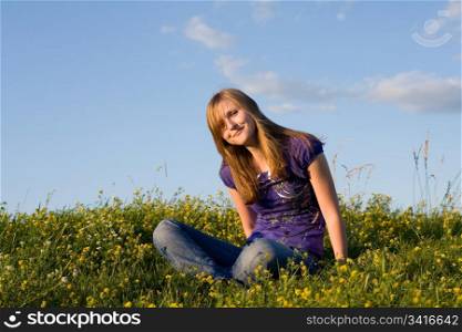 beautiful girl on the green field