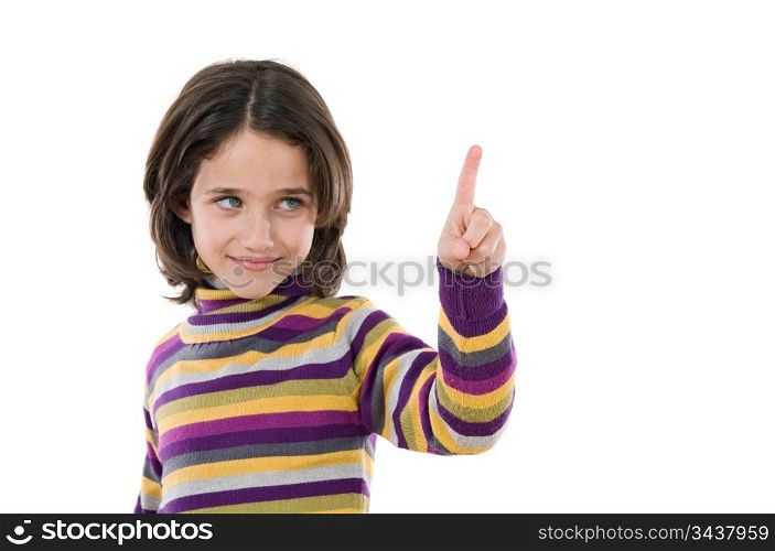 Beautiful girl pointing with focus in the hand -Shallow DOF-