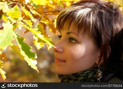 Beautiful girl&rsquo;s portrait with soft autumn background