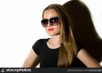 beautiful girl to wearing spectacles and black clothes