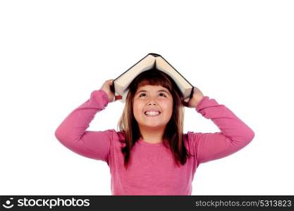 Beautiful girl with a book isolated on a white background