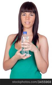Beautiful girl with a water bottle on a over white background