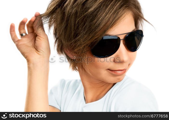 Beautiful girl with big glasses in sunlight