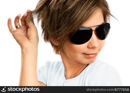 Beautiful girl with big glasses in sunlight