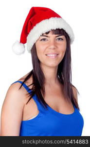 Beautiful girl with Christmas hat isolated on a over white background