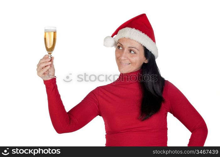 Beautiful girl with Christmas hat on a over white background