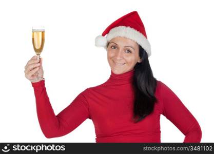 Beautiful girl with Christmas hat on a over white background