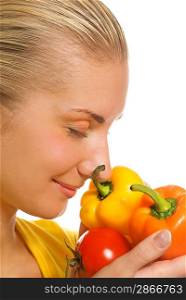 Beautiful girl with fresh vegetables