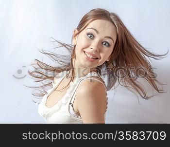 Beautiful girl with great fly-away hair