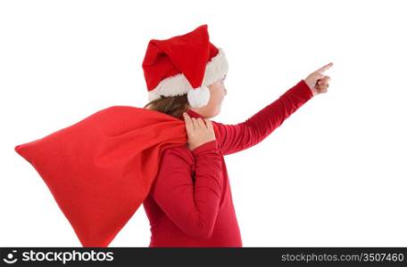 Beautiful girl with hat of christmas indicating on a over white background