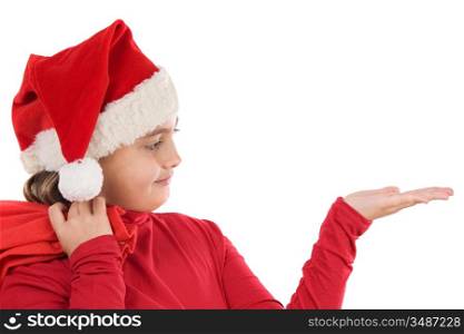 Beautiful girl with hat of christmas on a over white background