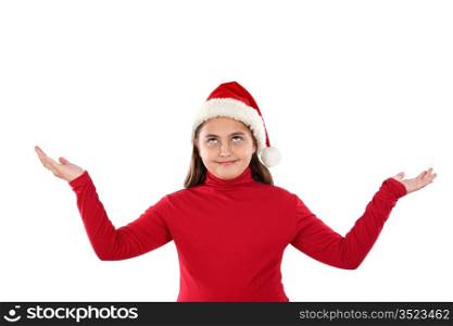 Beautiful girl with hat of christmas on a over white background