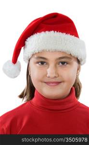 Beautiful girl with hat of Santa Claus a over white background