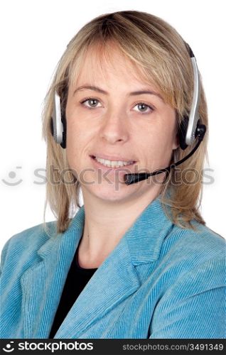 Beautiful girl with headphone isolated on a over white background