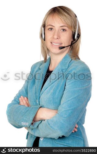 Beautiful girl with headphone isolated on a over white background