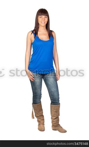 Beautiful girl with jeans isolated on a over white background