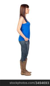Beautiful girl with jeans isolated on a over white background