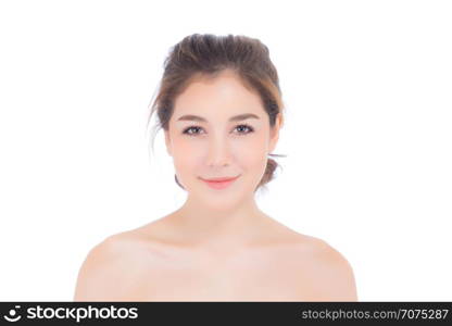 Beautiful girl with makeup, woman and skin care concept / attractive asian girl smilling on face isolated on white background.