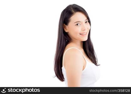 Beautiful girl with makeup, woman and skin care cosmetic concept / attractive beauty asian girl on face isolated on white background.